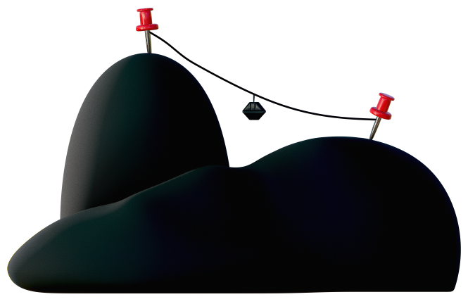 pao de açucar do Rio de Janeiro modelado em 3d com alfinete vermelho no topo de cada montanha